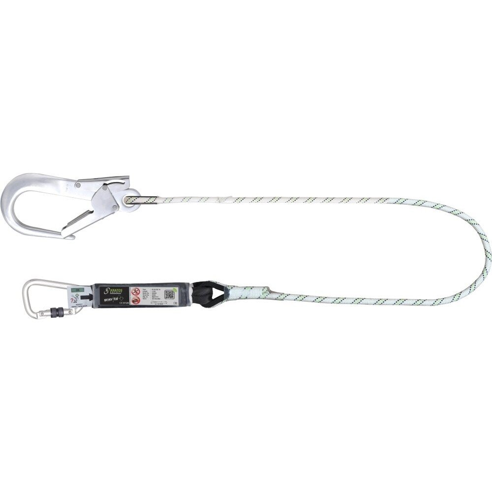 Kratos Safety Energy absorbing kernmantle rope lanyard with aluminium connectors, 1.50 m